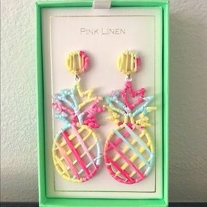 Pineapple Pink Linen Earrings 🍍